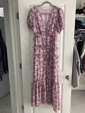 Astr Floral Button-Front Pink Purple Maxi Dress